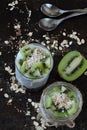 White coconut yogurt with granola and kiwi.