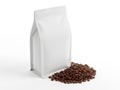 White coffee bag with beans spilled Royalty Free Stock Photo