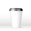 White Coffee Cap with black lid mock up. Empty mug template with space for logo or text. Vector illustration isolated on white Royalty Free Stock Photo