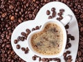 White coffee cup heart shaped with cappucino Royalty Free Stock Photo