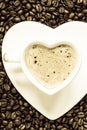 White coffee cup heart shaped with cappucino Royalty Free Stock Photo