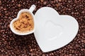 White coffee cup heart shaped with cappucino Royalty Free Stock Photo