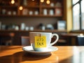 White Coffee Cup with âLetâs Talkâ Sticky Note in Cozy CafÃ© Setting Royalty Free Stock Photo
