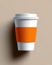 White Coffee Cup With Orange Sleeve On Beige Background Royalty Free Stock Photo