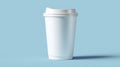 Minimalist white coffee cup on blue background. AI generated Royalty Free Stock Photo