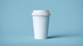 Minimalist white coffee cup on blue background. AI generated Royalty Free Stock Photo