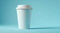 Minimalist white coffee cup on blue background. AI generated Royalty Free Stock Photo
