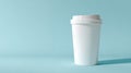 Minimalist white coffee cup on blue background. AI generated Royalty Free Stock Photo