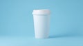 Minimalist white coffee cup on blue background. AI generated Royalty Free Stock Photo