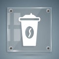 White Coffee cup to go icon isolated on grey background. Square glass panels. Vector Royalty Free Stock Photo