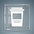 White Coffee cup to go icon isolated on grey background. Square glass panels. Vector Royalty Free Stock Photo
