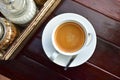 White coffee cups full of fresh espresso in sunshine light Royalty Free Stock Photo