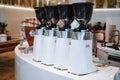 White coffee grinders in a cafe Royalty Free Stock Photo