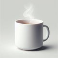 White coffee mug, isolated, white background, wih smoke