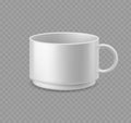 White coffee mug. Realistic ceramic cup mockup, empty utensil for tea or espresso, advertise and presentation template Royalty Free Stock Photo