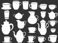 White coffee and tea cups silhouettes