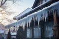 White cold snow season winter icicle roof frost nature background ice Royalty Free Stock Photo