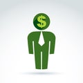 White collar business worker man icon with dollar sign, conceptual Royalty Free Stock Photo