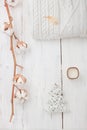 White collection of winter or Christmas decorations