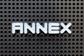 White alphabet with word annex on black pegboard background Royalty Free Stock Photo