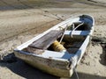 white color broken traditional sampan in Luk keng Tsuen Sunny Bay hongkong Island