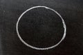 White color chalk hand drawing as circle shape on black board background