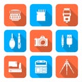 White color flat style square digital photography tools icons