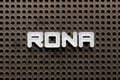 White letter in word RONA Abbreviation of Return on net assets on black pegboard background