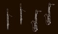 White color line, shape or outline forms of musical instruments as baritone and saxophone ensembles in contour illustration