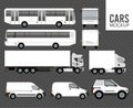White color mockup group cars vehicles in gray background
