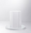 White color octagon pedestal podium. 3d exhibit displays. Spotlight illuminates pedestal. 3D render