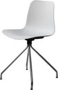 White color plastic chair with chrome legs, modern designer. Swivel chair isolated on white background.