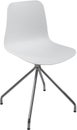 White color plastic chair with chrome legs, modern designer. Swivel chair isolated on white background.