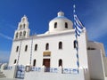 White Colored Church of Panagia of Platsani against Vivid Blue Sky at Oia Village, Greece Royalty Free Stock Photo