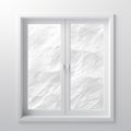 Realistic Impression: White Window With Paper Frame On Gray Wall