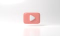 White colored round play button on pastel background. Concept of video icon logo for play clip, audio playback. 3d rendering Royalty Free Stock Photo