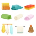 White and colored soft bathe or kitchen towels. Vector illustrations isolate Royalty Free Stock Photo