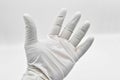 White colored surgery or protective latex gloves. Medical, hygiene. Royalty Free Stock Photo