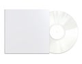 White Colored Vinyl Disc Mock Up. Modern LP Vinyl Record with White Cover Sleeve and White Label Isolated on White Background.