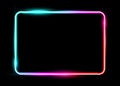 White colorful neon shiny glowing vintage frame isolated or black background. Multicolored neon tube realistic rectangle border Royalty Free Stock Photo