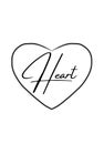 White and colour less heart and calligraphic text icon with white background