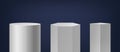 White Column Podiums. Vector Round, Hexagonal and Square Shaped Pillars For Events, Speeches, And Presentations