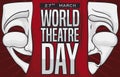 Masks with Red Curtains to Celebrate World Theatre Day, Vector Illustration