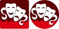 White comedy and tragic theatrical masks on a red background in the form of logos
