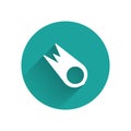 White Comet falling down fast icon isolated with long shadow. Green circle button. Vector Royalty Free Stock Photo