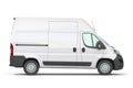 White commercial delivery van isolated on white, side view