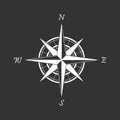 White compass icon on a black background. Marine navigation. Sign for adventure map