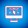 White Computer display with vector design program icon isolated on isolated on blue background. Photo editor software Royalty Free Stock Photo
