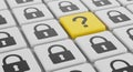 White computer keys with black padlock symbols suggest security concepts. A