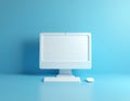 White computer monitor keyboard and mouse on blue background technology Royalty Free Stock Photo